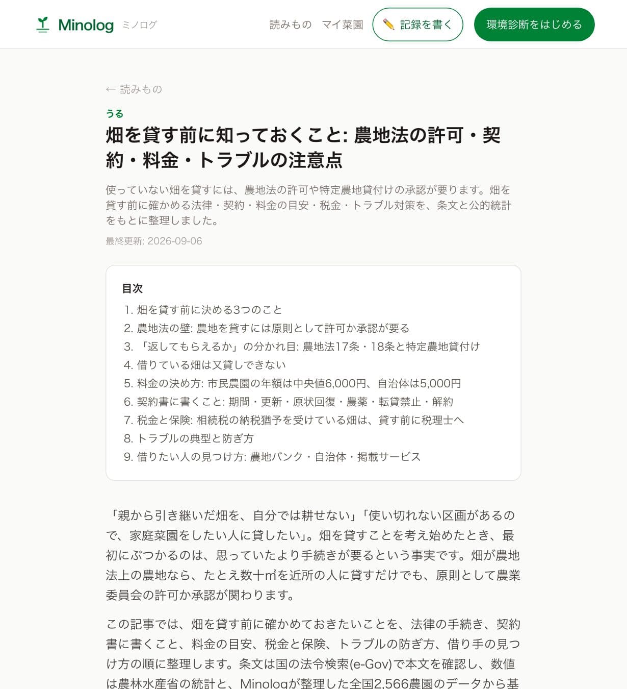 記事「畑を貸す前に知っておくこと」の冒頭